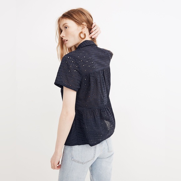 Madewell Eyelet Seamed Button-Down Shirt in Deep Navy - Picture 5 of 9